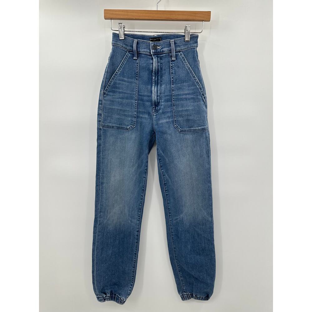 Mother Wrapper Patch Springy Ankle We The Animals Blue Denim Pockets Size 24